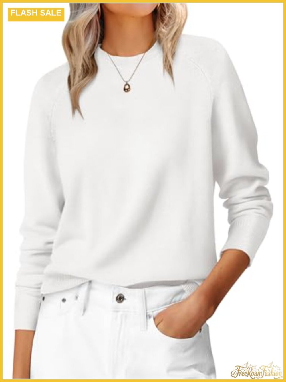 Loose Fit Crew Neck Pullover Sweater Long Sleeve Lightweight Knit Top